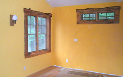 Window trim in the master bedroom, showing the darkening effect of the Danish finish